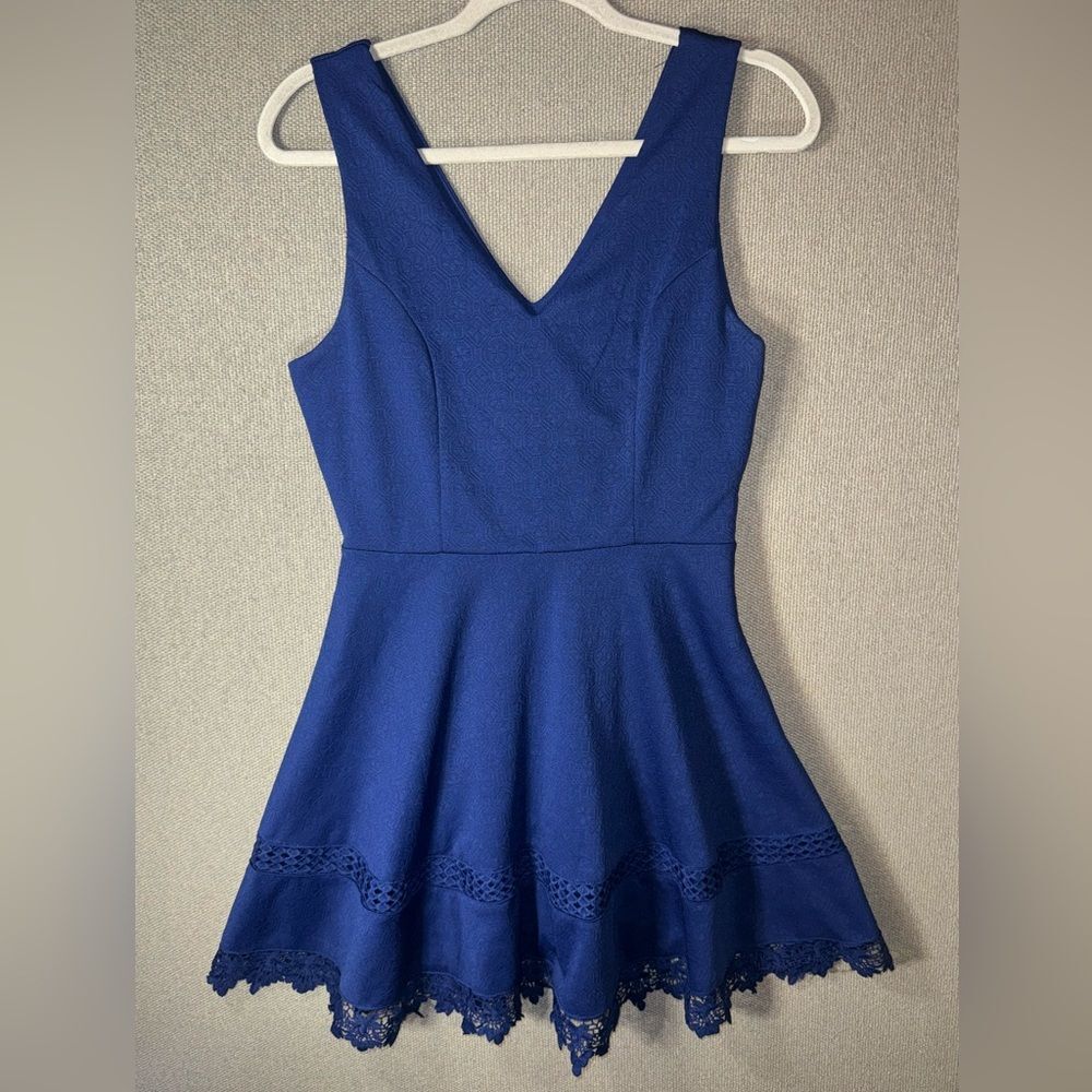 Miami size medium Royal Blue Lace Hem v neck Mini Dress